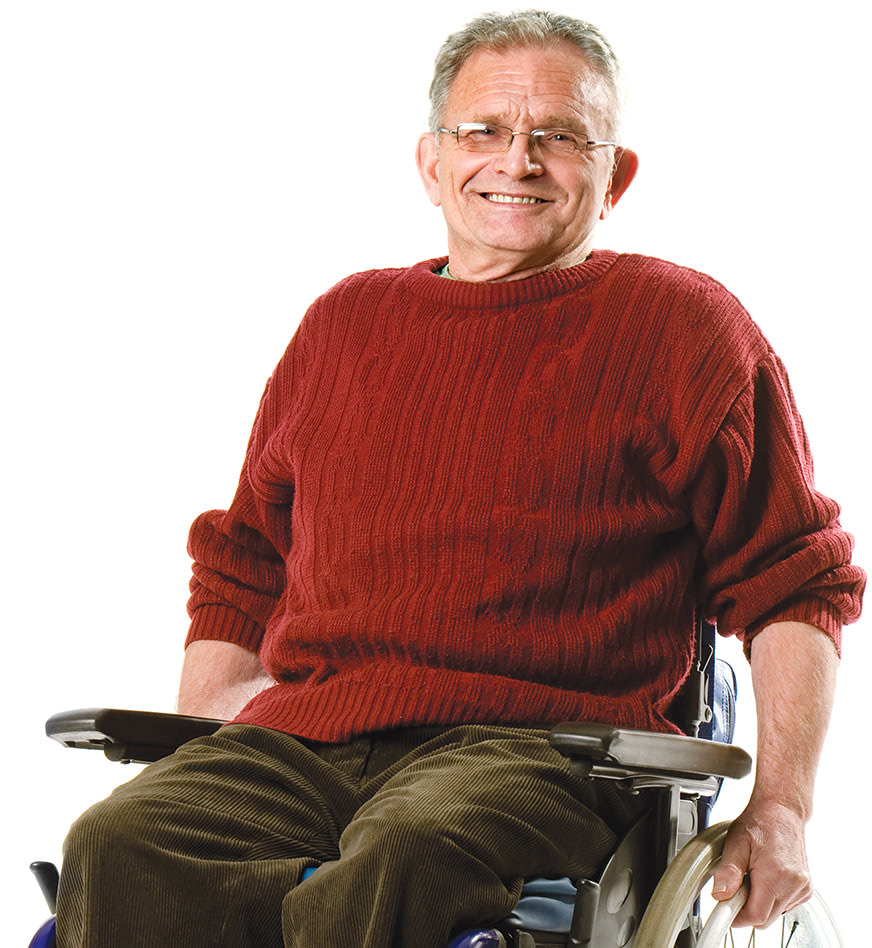 smiling older man in wheelchair 