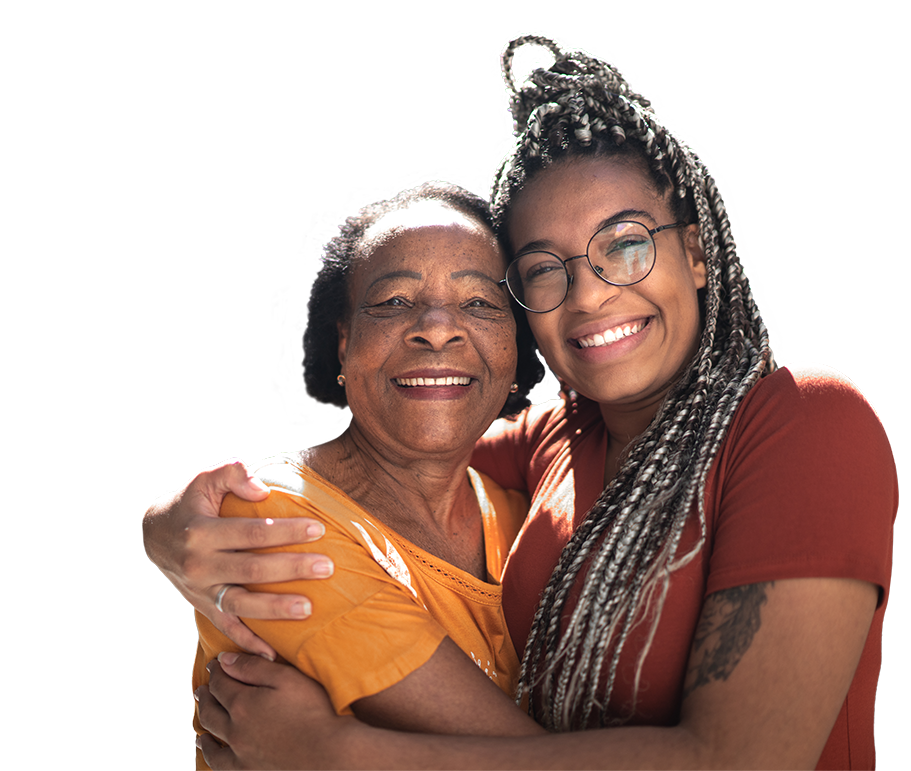 Older and Younger Women Smiling and Hugging