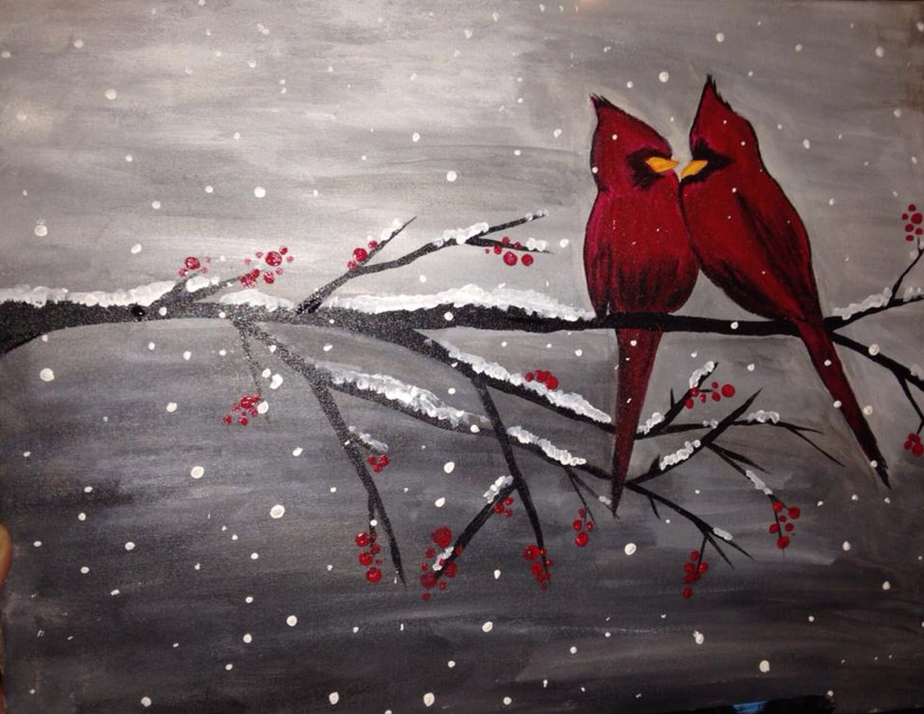 cardinals in the snow painting