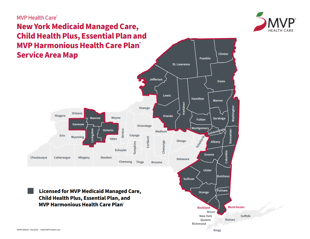 MVP Health Care Child Health Plus (CHPlus) 2026 service area map