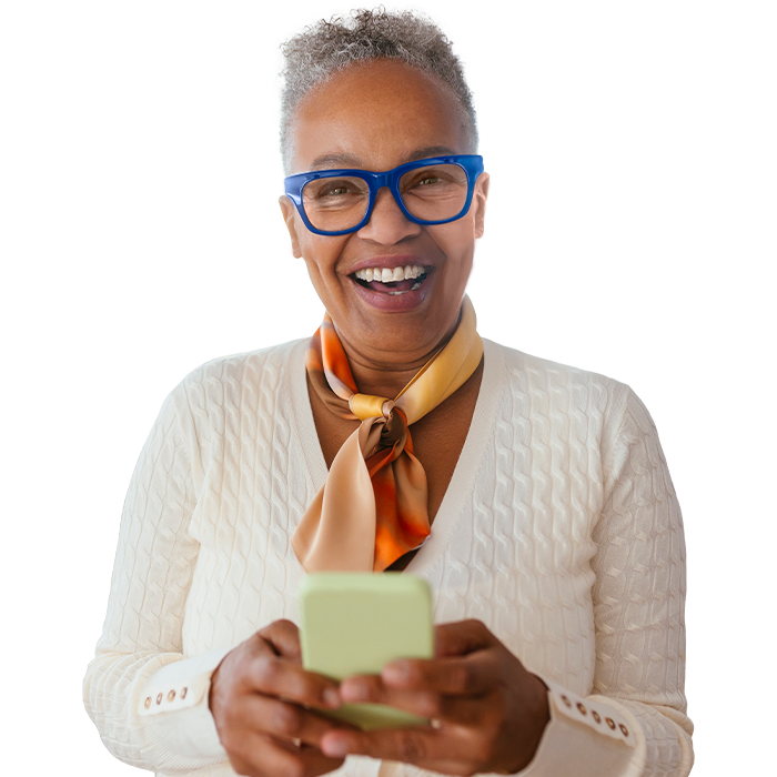 zany medicare member with phone