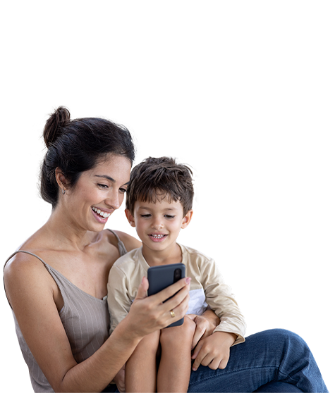 mother and child with phone