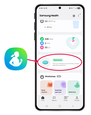 Android screenshot with Medications circled